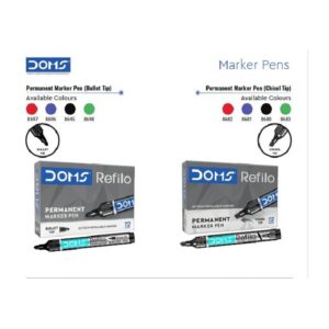 DOMS Refilo White Board Marker Pen Chiesel Tip – Blue 12 Pcs